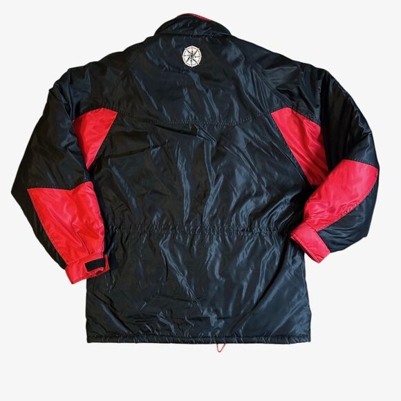 Vintage Marlboro Compass Jacket Mens Large Black Hooded Quilted Winter 90s Parka - Picture 2 of 12